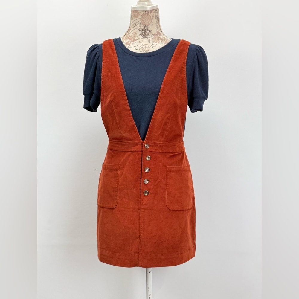 FREE PEOPLE Rust Brown corduroy Old School Love jumper Dress size 4 - Picture 10 of 14